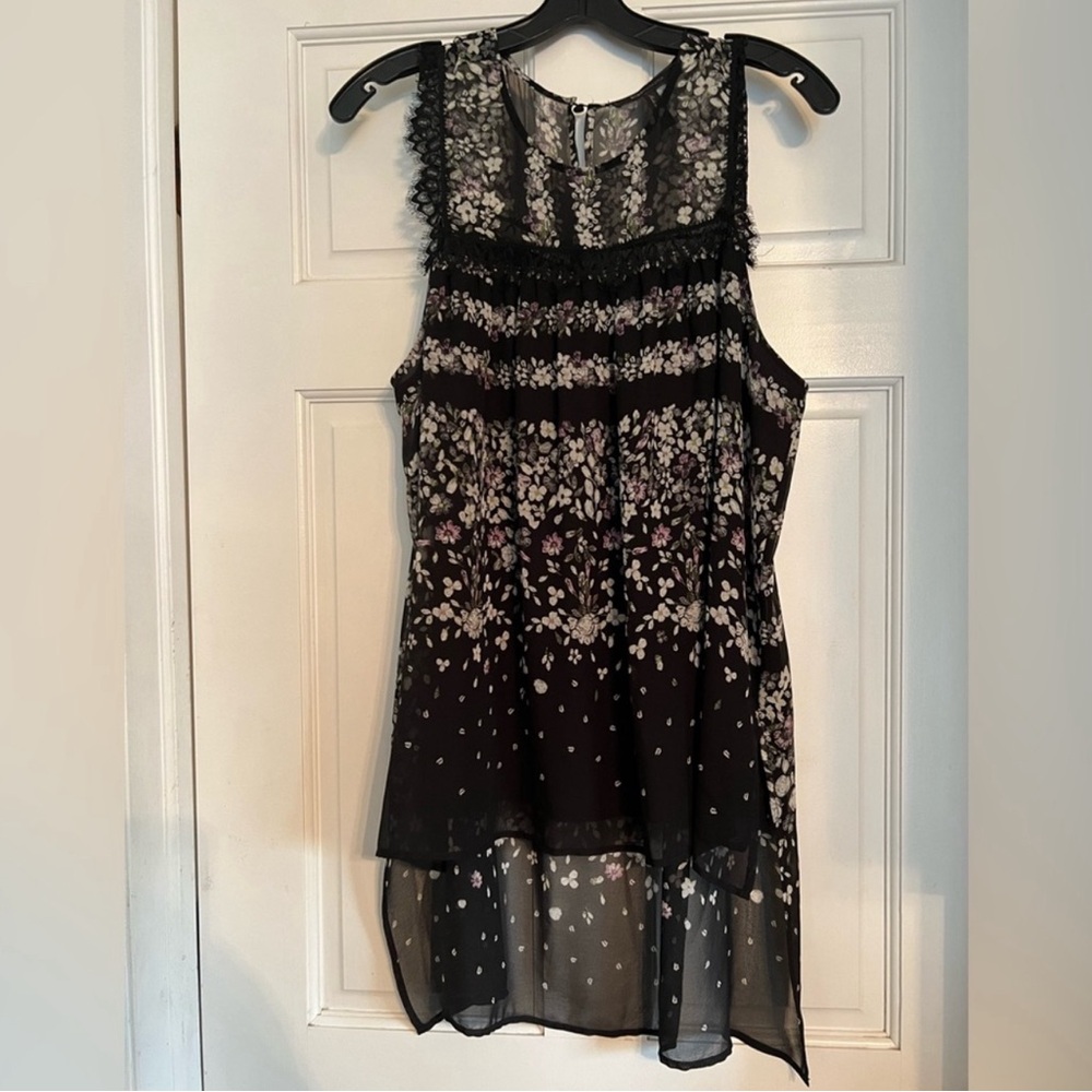 BCBG high low tank. Black white purple and green.
